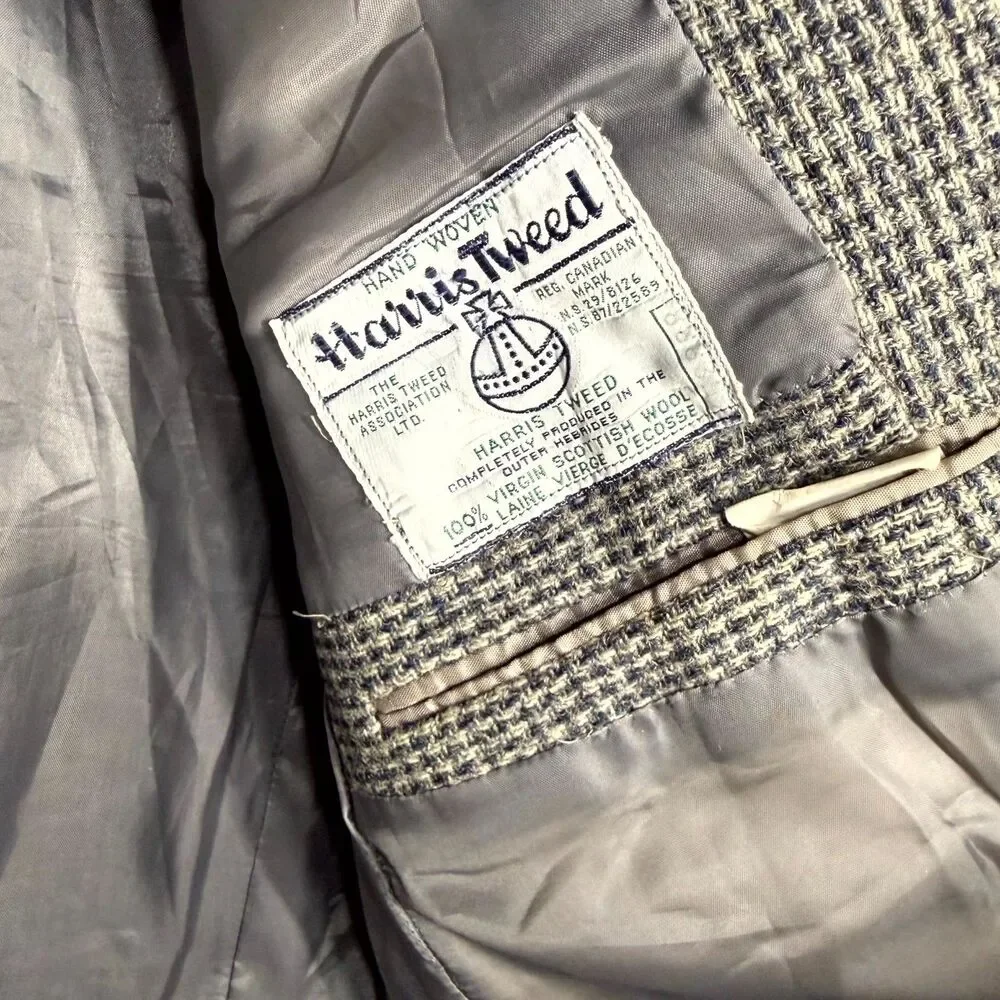 Vtg Harris Tweed Blazer Mens 42R Gray Scottish Virgin Wool Hand Woven The Bay